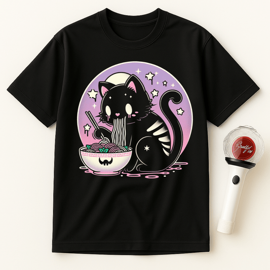 GOTHIC BLACK CAT NOODLES UNISEX T-SHIRT