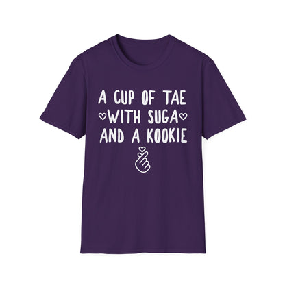 A Cup of Tae with Suga and a Kookie T-Shirt — BTS Fan Quote Tee