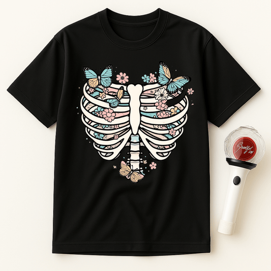 BUTTERFLIES PASTEL RIB CAGE FLORAL UNISEX T-SHIRT