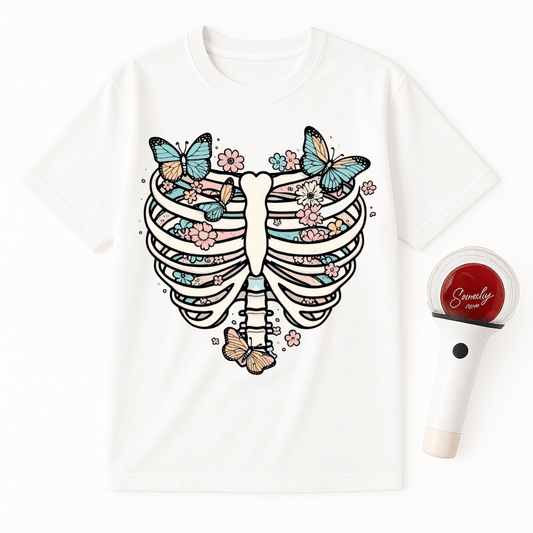 BUTTERFLIES PASTEL RIB CAGE FLORAL UNISEX T-SHIRT