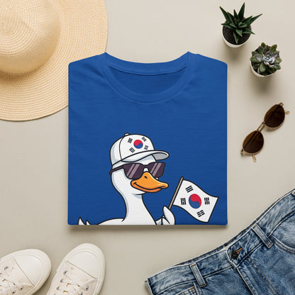 Korean Flag Duck T-Shirt — Cute Sunglasses Duck Holding South Korea Flag