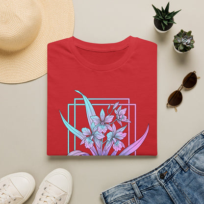 Floral Pastel Iris Tee — Botanical Purple & Teal Graphic T-Shirt