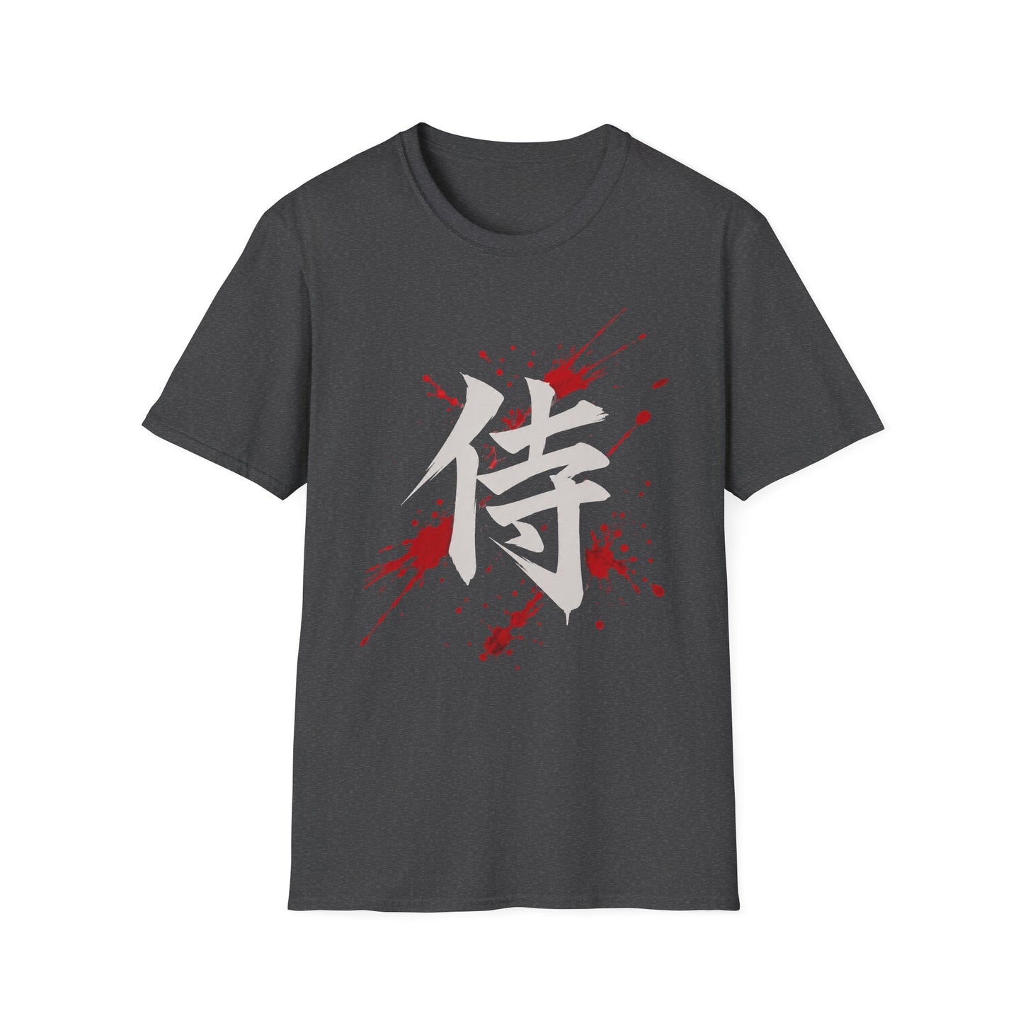 Samurai Kanji T‑Shirt — Bold White Character with Red Blood Splatter Graphic