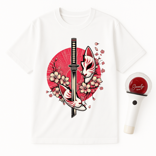 KATANA KITSUNE MASK CHERRY BLOSSOMS UNISEX T-SHIRT