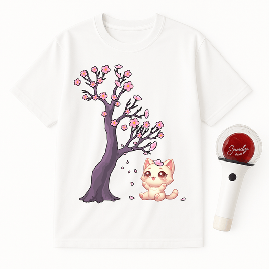 CAT UNDER CHERRY BLOSSOM TREE UNISEX T-SHIRT