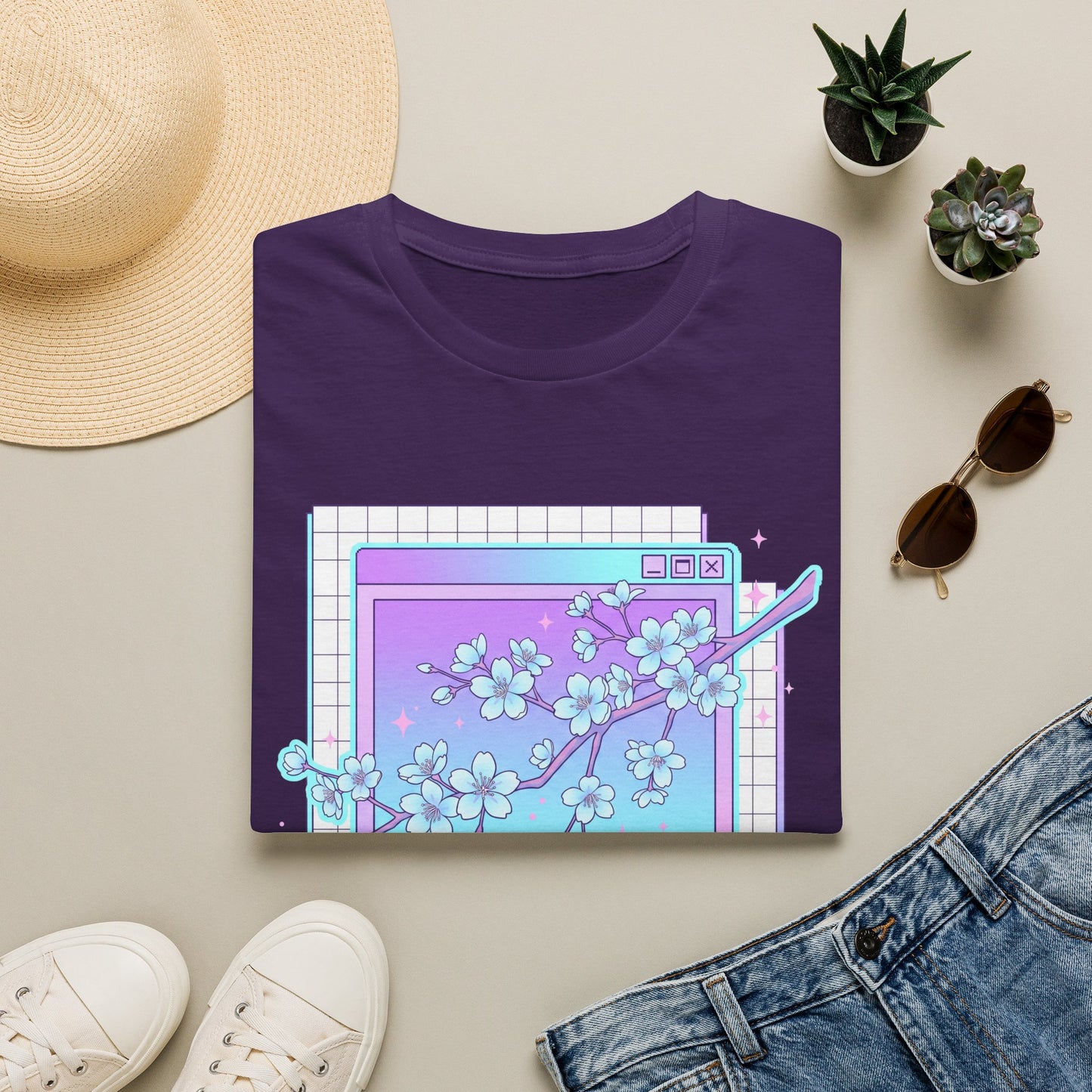 Retro Cherry Blossom T-Shirt — Aesthetic Vaporwave Floral Tee