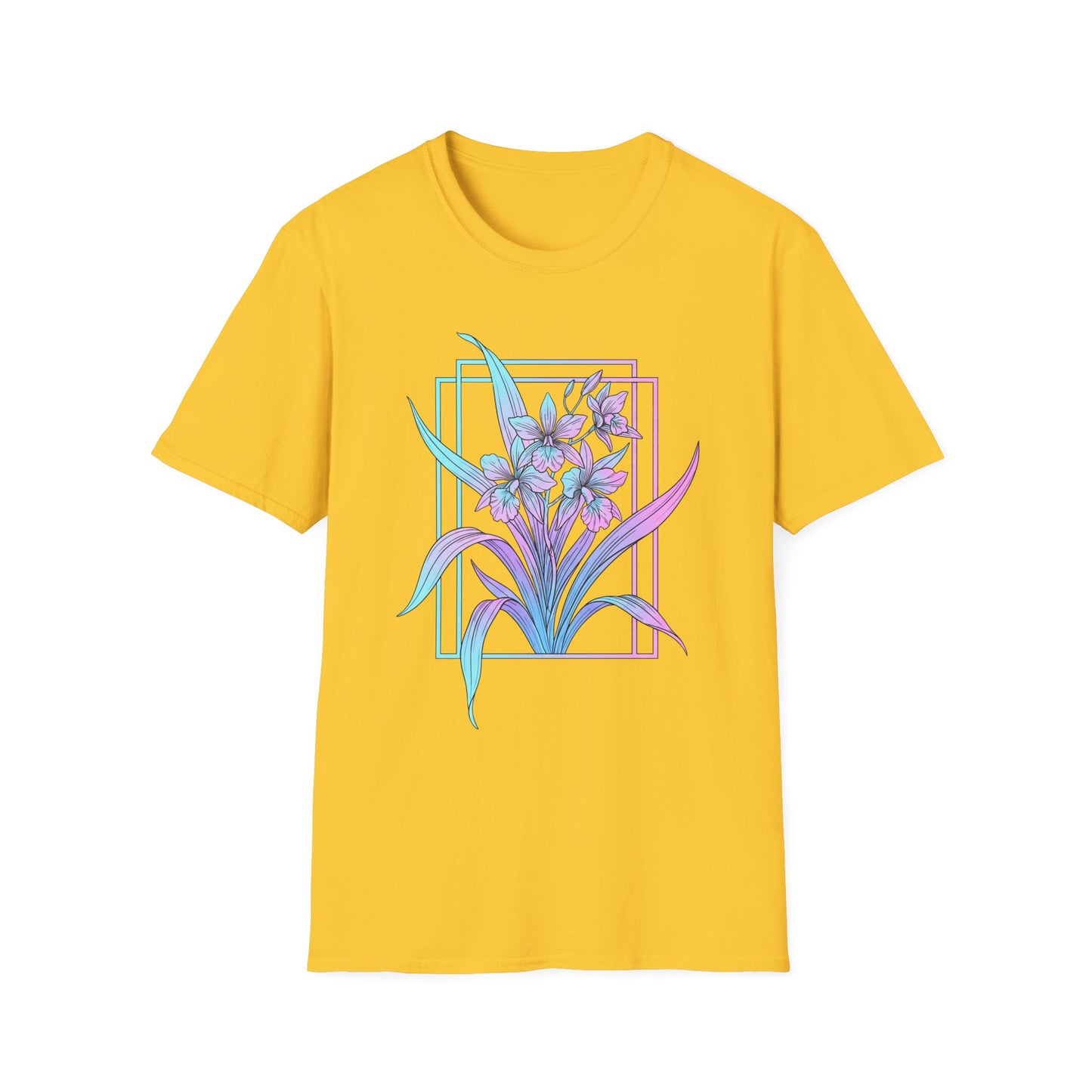 Floral Pastel Iris Tee — Botanical Purple & Teal Graphic T-Shirt