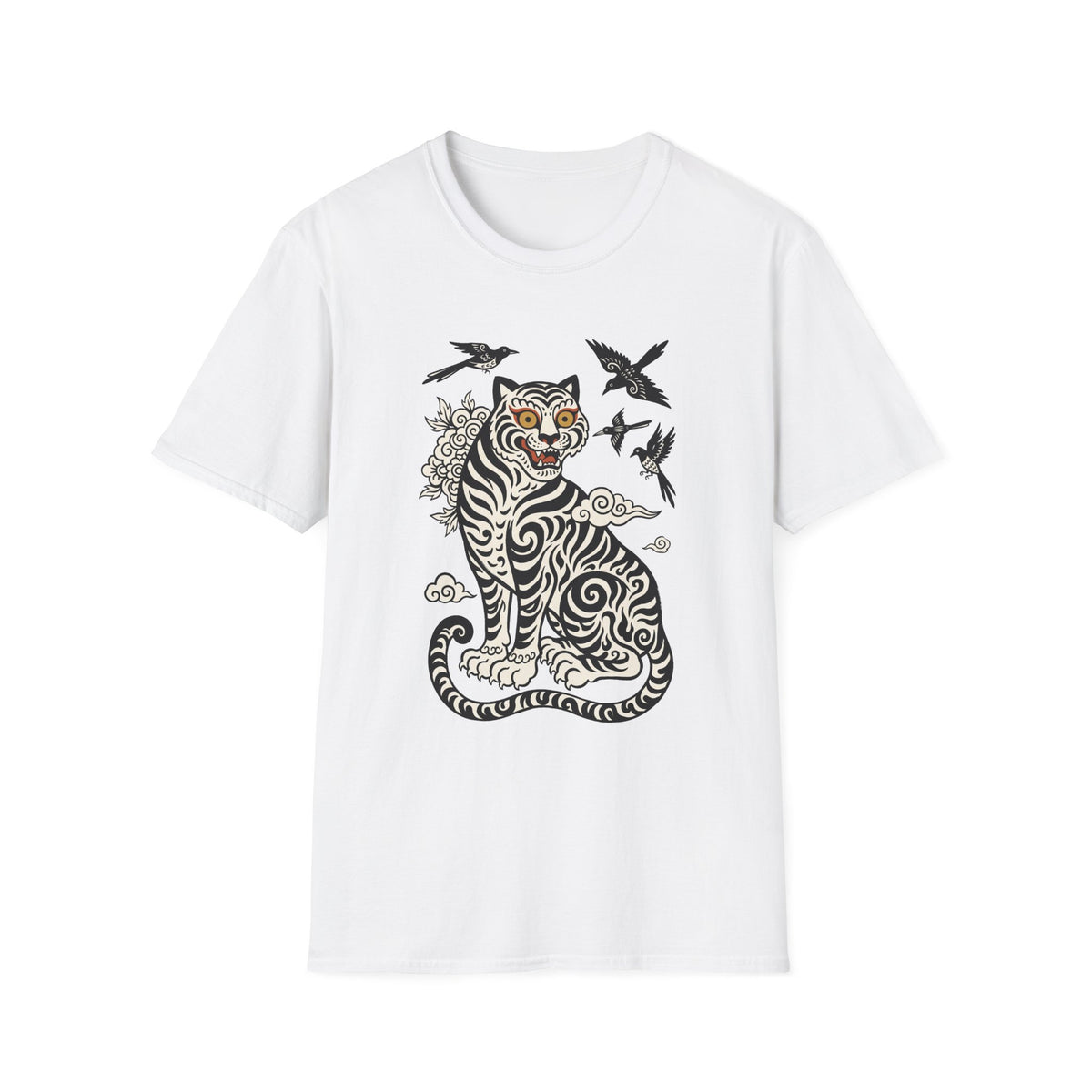 Tiger & Crows Graphic T-Shirt — Bold Japanese-Inspired Tattoo Style