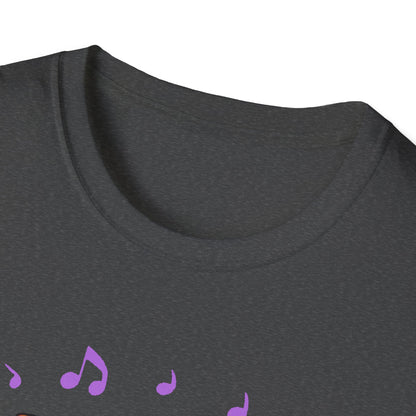Cute Cat Music Lover T-Shirt - Unisex Softstyle Tee with Headphones and Musical Notes