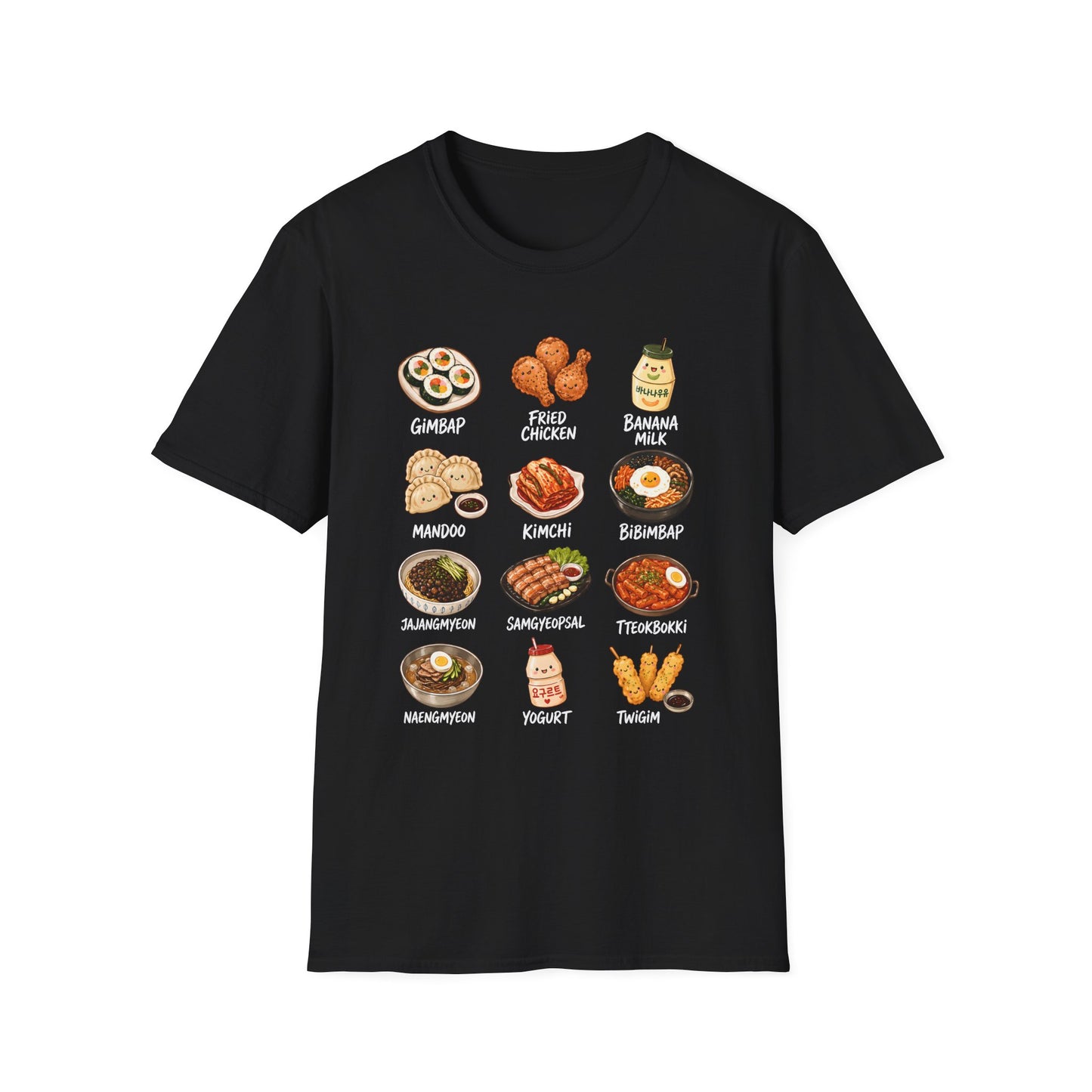 Korean Food Icons T-Shirt — Gimbap, Kimchi, Bibimbap & More Foodie Tee