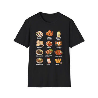 Korean Food Icons T-Shirt — Gimbap, Kimchi, Bibimbap & More Foodie Tee