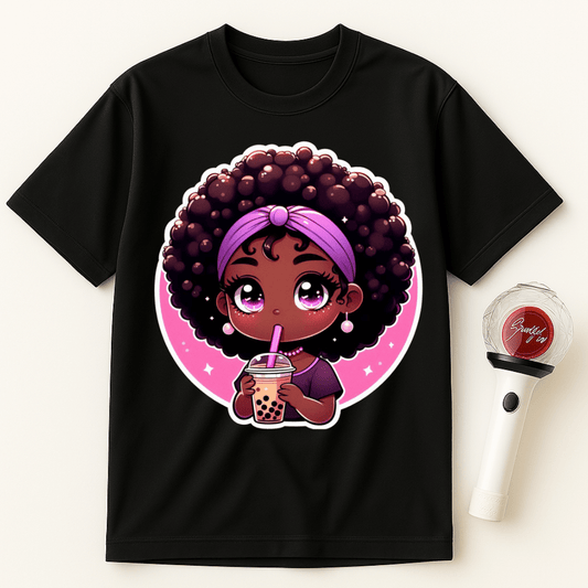 KAWAII GIRL WITH BOBA DRINK UNISEX T-SHIRT