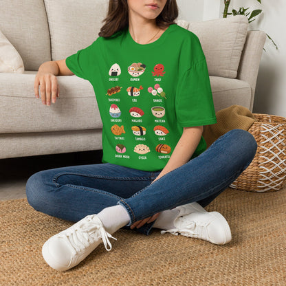 Kawaii Japanese Food Chart T-Shirt — Onigiri, Ramen, Takoyaki & More