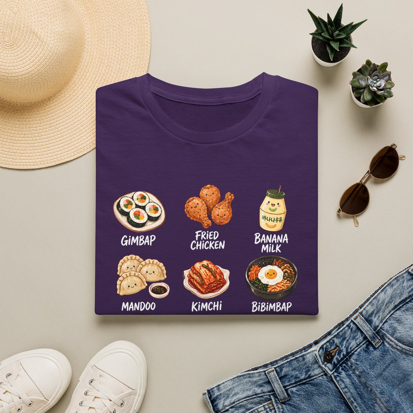 Korean Food Icons T-Shirt — Gimbap, Kimchi, Bibimbap & More Foodie Tee