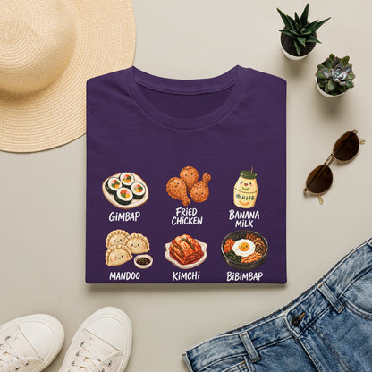 Korean Food Icons T-Shirt — Gimbap, Kimchi, Bibimbap & More Foodie Tee