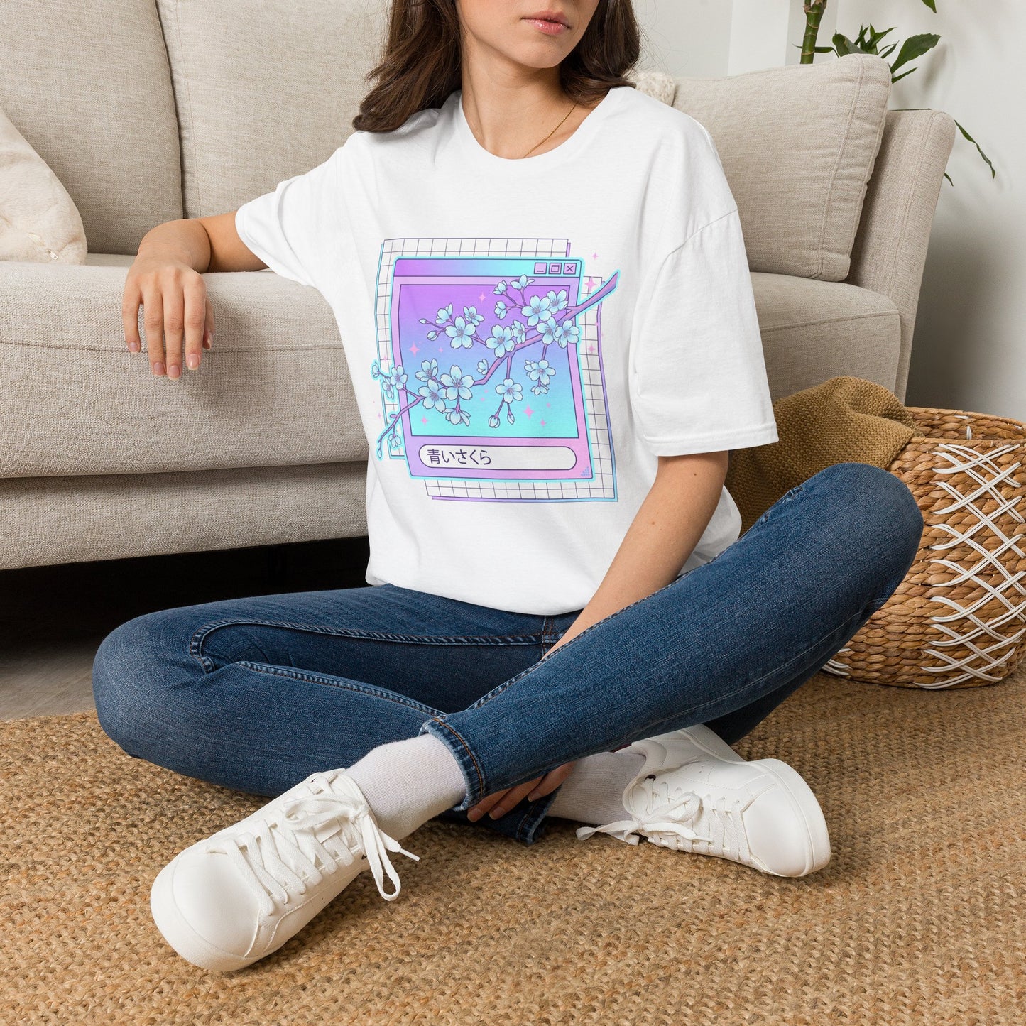 Retro Cherry Blossom T-Shirt — Aesthetic Vaporwave Floral Tee