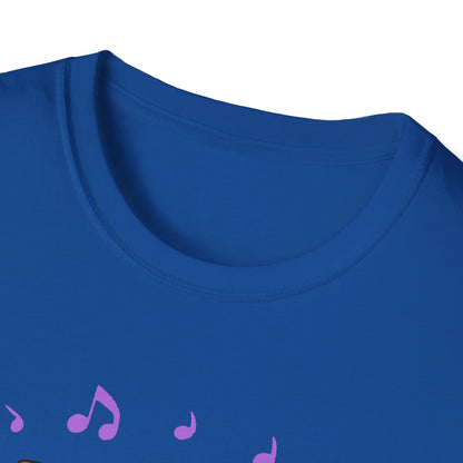 Cute Cat Music Lover T-Shirt - Unisex Softstyle Tee with Headphones and Musical Notes