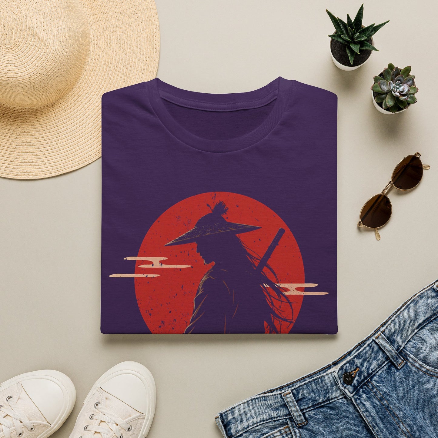 Samurai Ronin Graphic T-Shirt — Red Rising Sun Silhouette