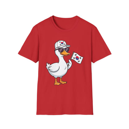 Korean Flag Duck T-Shirt — Cute Sunglasses Duck Holding South Korea Flag