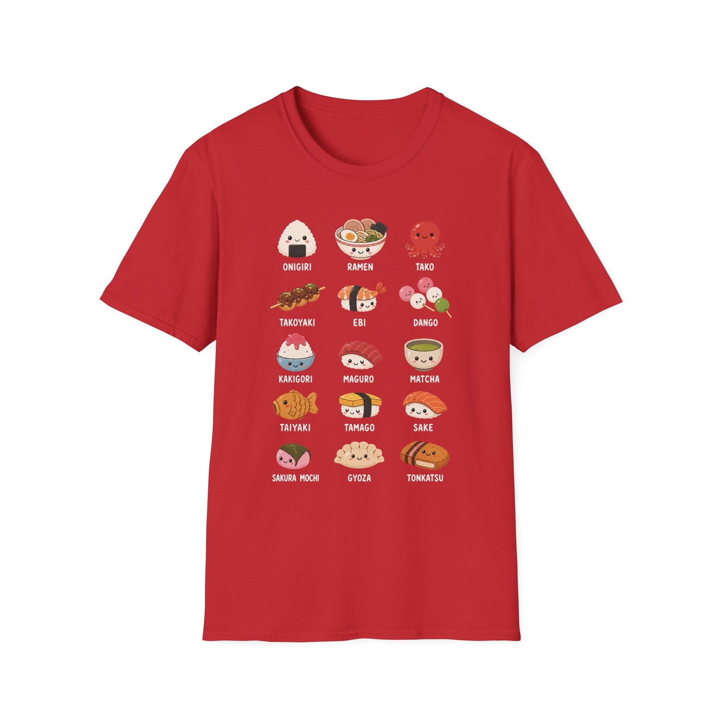 Kawaii Japanese Food Chart T-Shirt — Onigiri, Ramen, Takoyaki & More