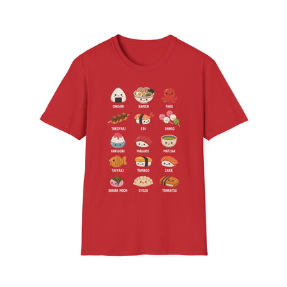 Kawaii Japanese Food Chart T-Shirt — Onigiri, Ramen, Takoyaki & More