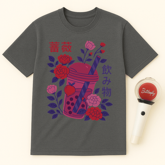 FLORAL BOBA ART T-SHIRT