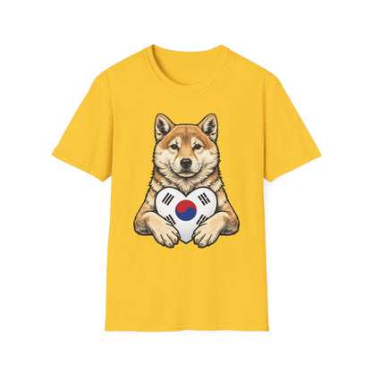 Shiba Inu Heart Tee — Cute Dog Holding South Korean Flag Graphic T-Shirt
