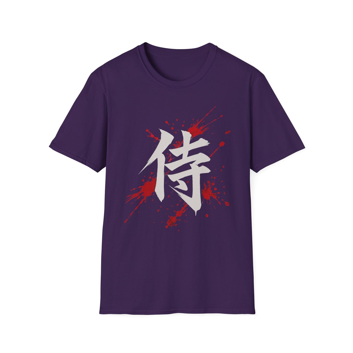 Samurai Kanji T‑Shirt — Bold White Character with Red Blood Splatter Graphic