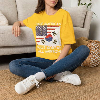Half American Half Korean T‑Shirt — 'Half American, Half Korean, All Awesome' Patriotic Tee