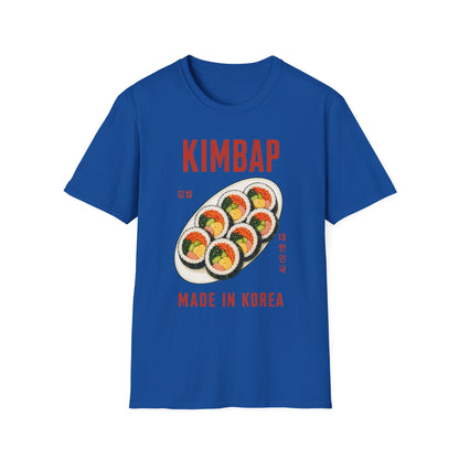 Kimbap T-Shirt — Retro Korean Food Graphic Tee ("KIMBAP" with Made in Korea Roll Art)