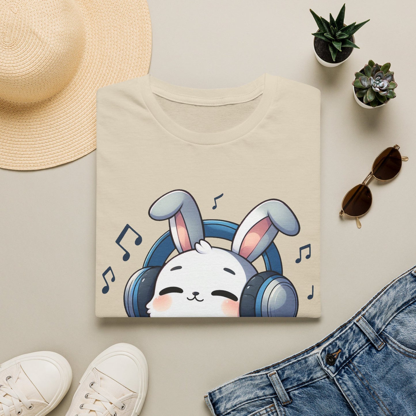 Cute Bunny Music Unisex Softstyle T-Shirt - Perfect Gift for Music Lovers