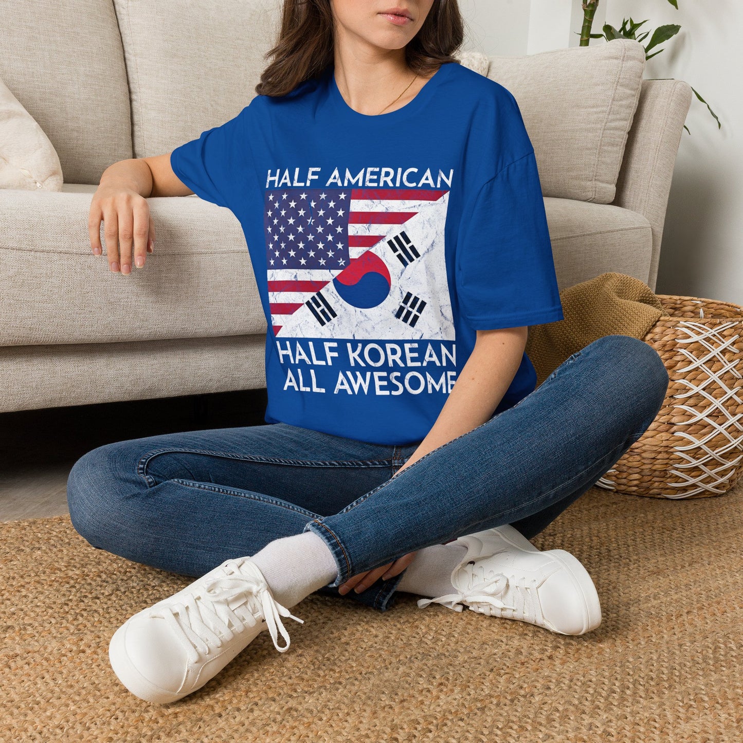 Half American Half Korean T‑Shirt — 'Half American, Half Korean, All Awesome' Patriotic Tee