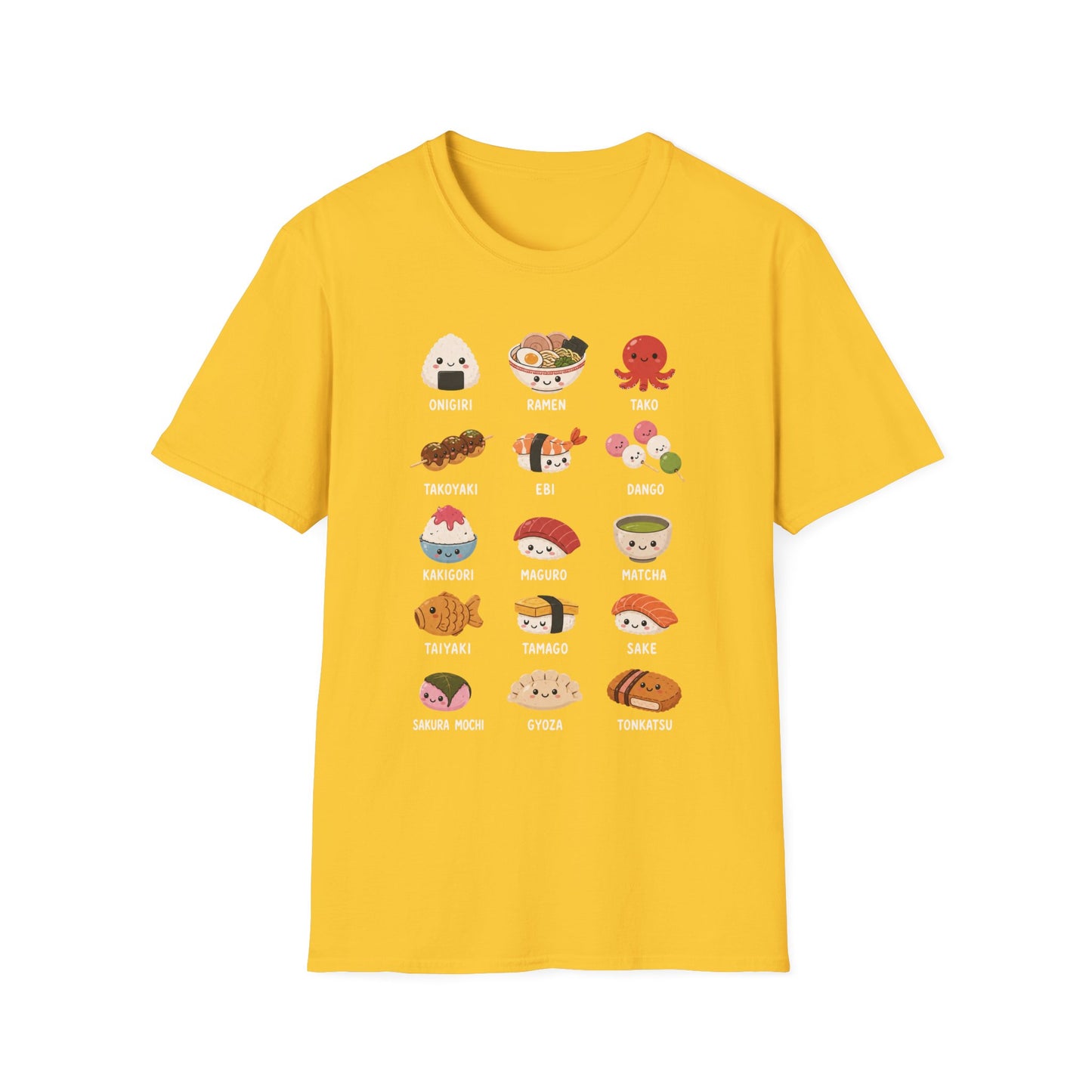 Kawaii Japanese Food Chart T-Shirt — Onigiri, Ramen, Takoyaki & More