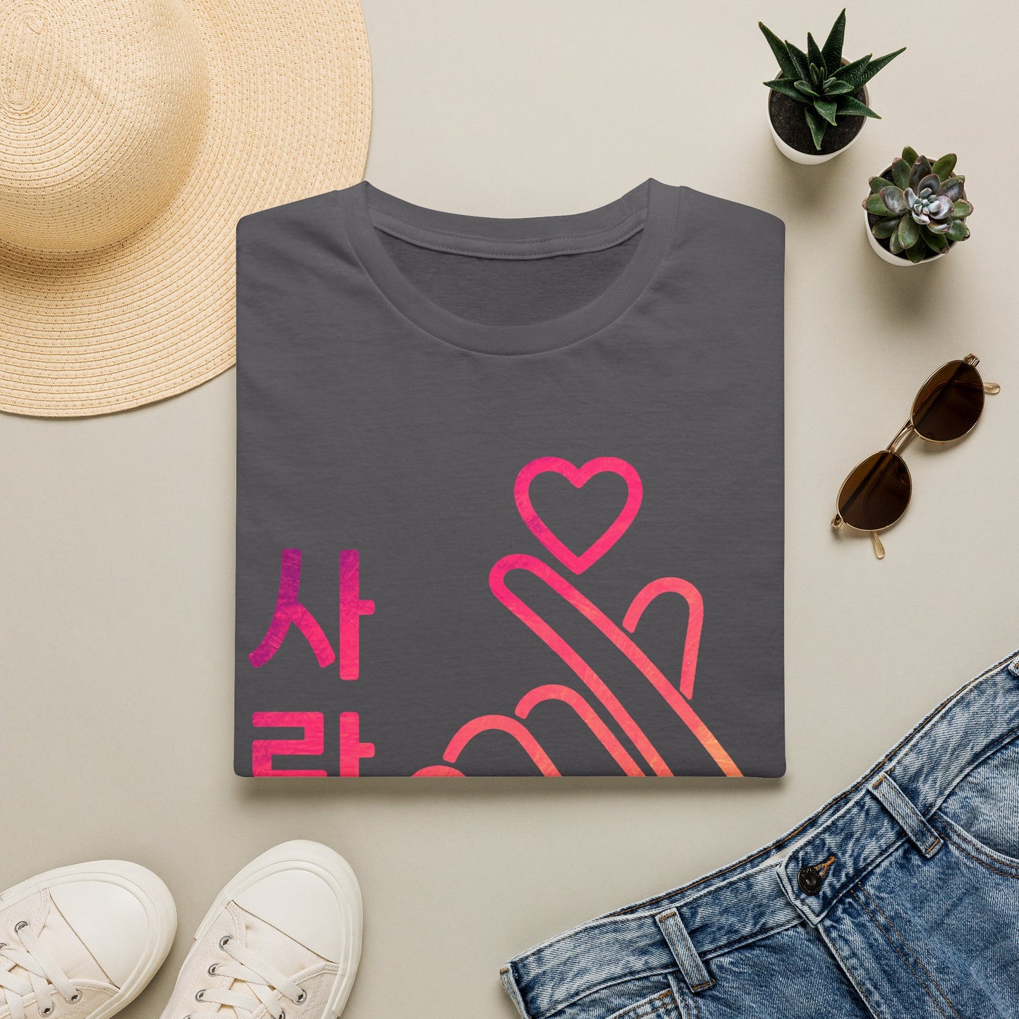 Unisex Softstyle T-Shirt with Heart Hand Design - Perfect for K-Pop Fans, Love Celebrations & Everyday Wear