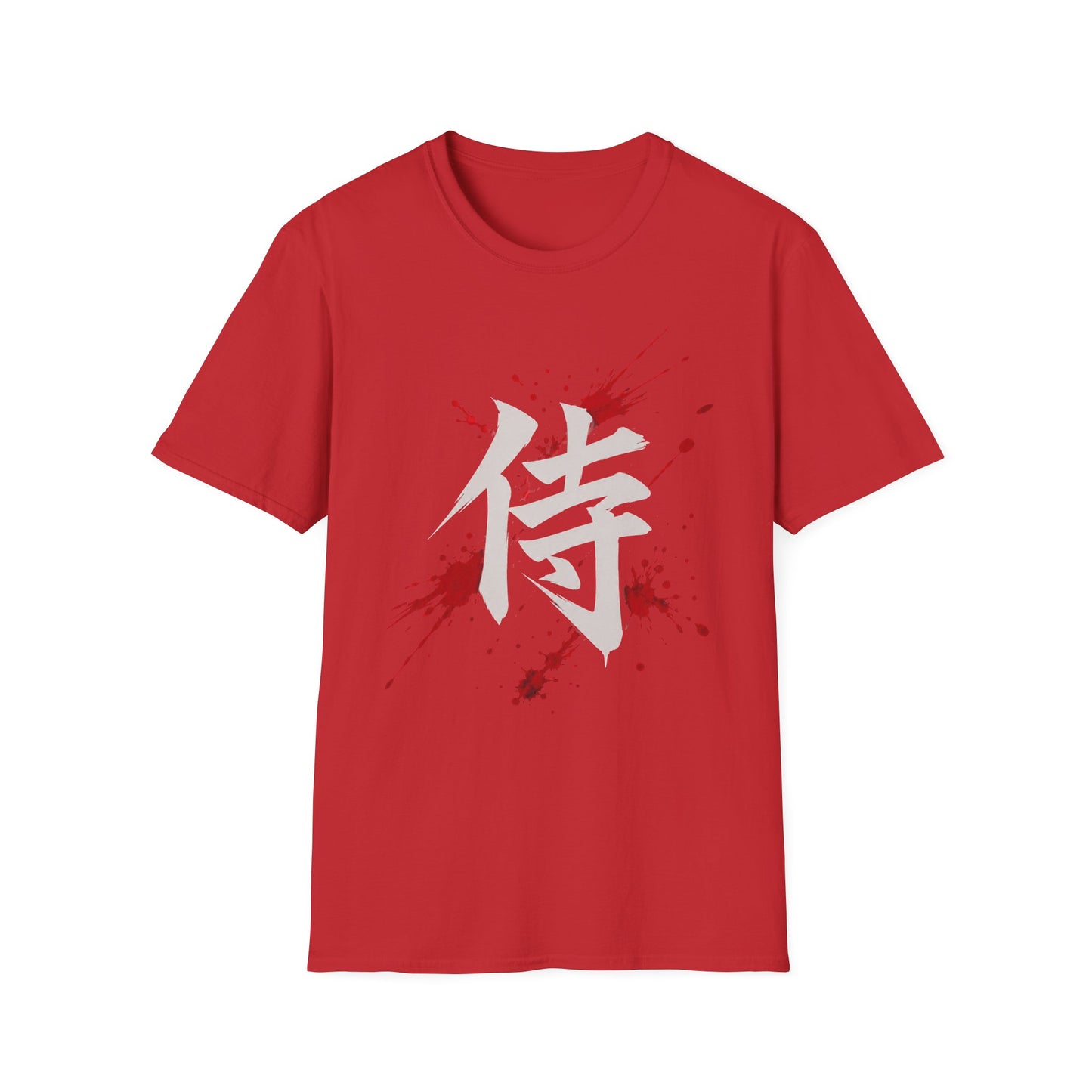 Samurai Kanji T‑Shirt — Bold White Character with Red Blood Splatter Graphic