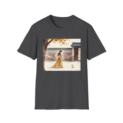 Autumn Stroll Tee — Woman in Traditional Dress Illustration