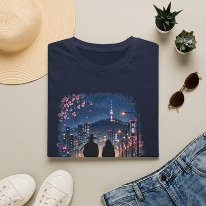 Romantic Night Stroll T-Shirt — Couple Silhouette Under Cherry Blossoms