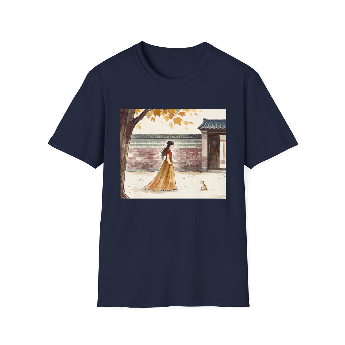 Autumn Stroll Tee — Woman in Traditional Dress Illustration
