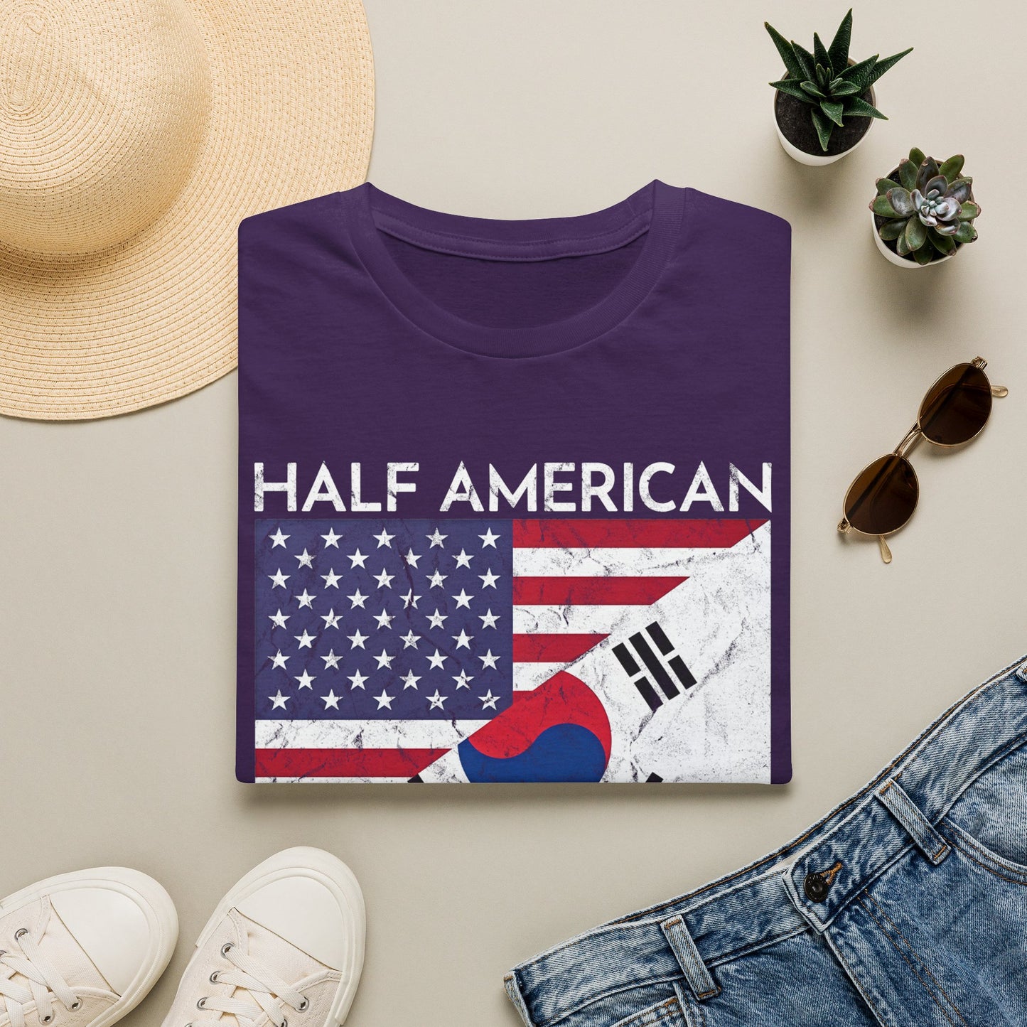 Half American Half Korean T‑Shirt — 'Half American, Half Korean, All Awesome' Patriotic Tee