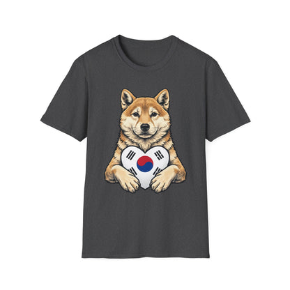 Shiba Inu Heart Tee — Cute Dog Holding South Korean Flag Graphic T-Shirt