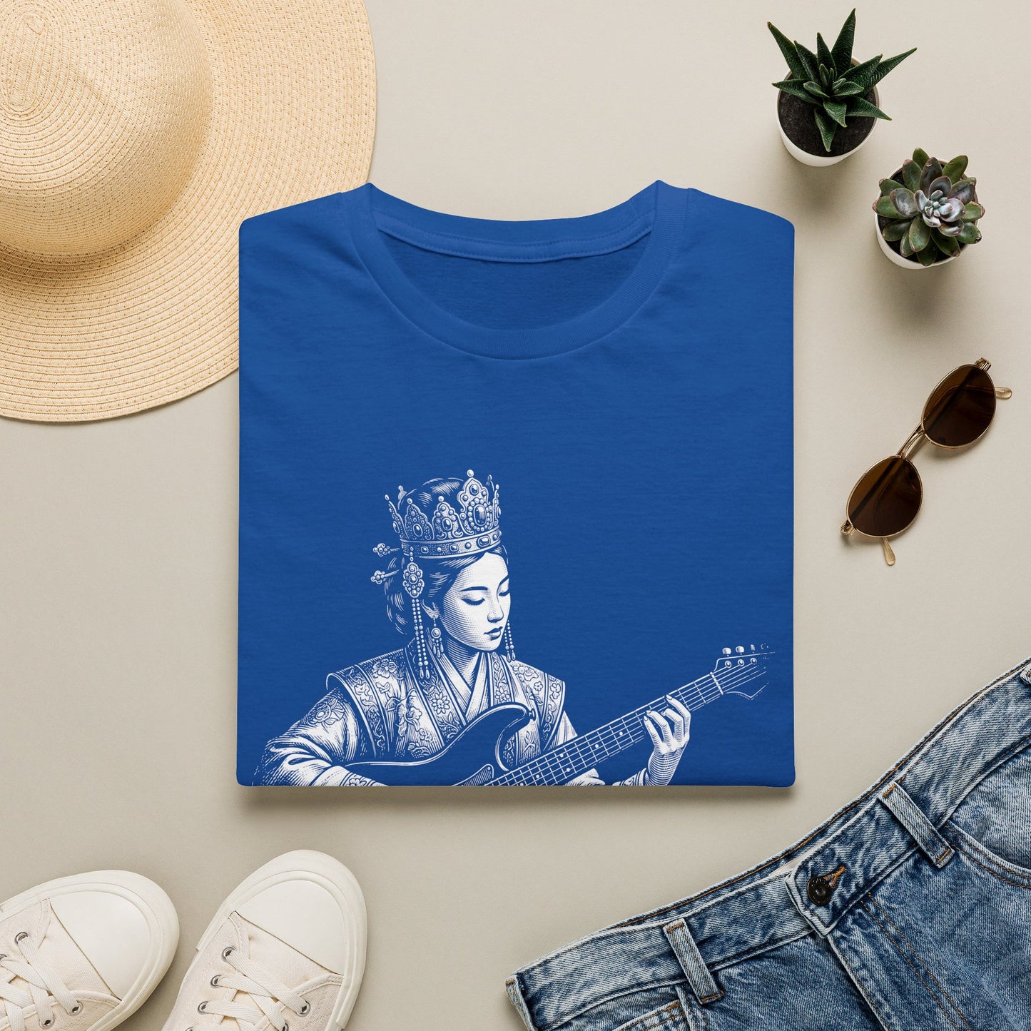 Queen Guitarist T‑Shirt — Regal Woman Playing Electric Guitar Tee