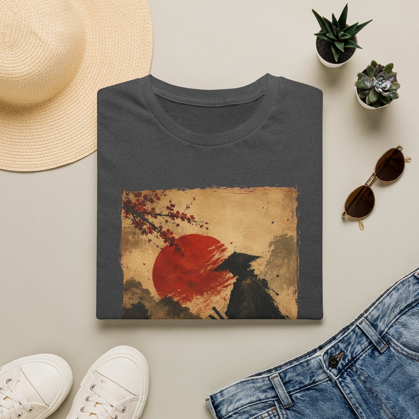 Samurai Sunset T-Shirt — Vintage Japanese Wolf & Red Sun Graphic