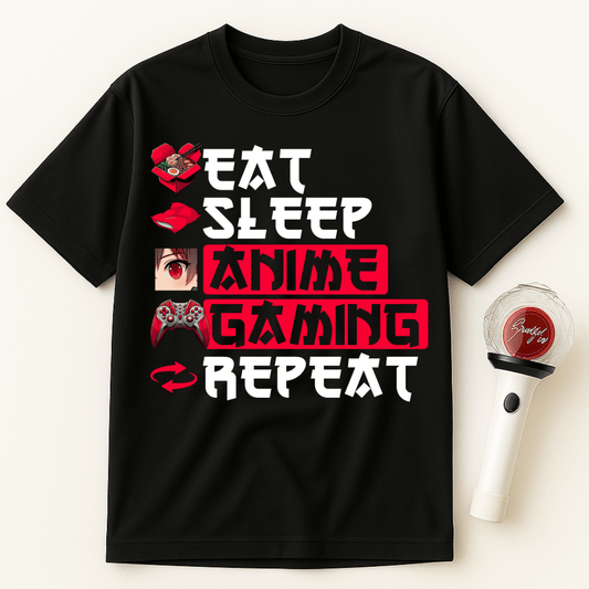 EAT SLEEP ANIME GAMING REPEAT UNISEX T-SHIRT