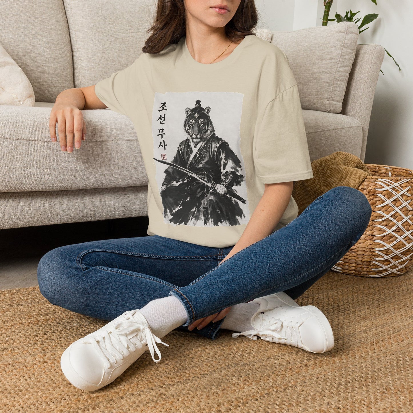 Tiger Warrior T‑Shirt – Korean Brush Art Samurai Design