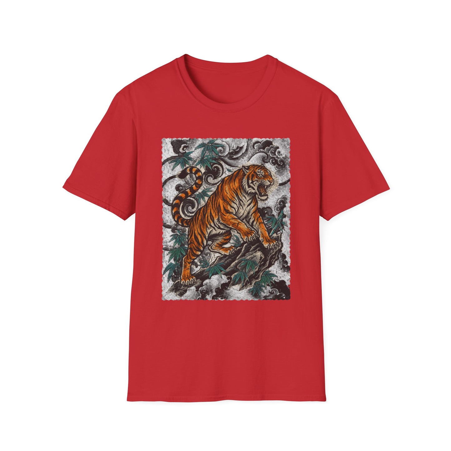 Tiger Tattoo Graphic T‑Shirt — Roaring Tiger Illustration Tee