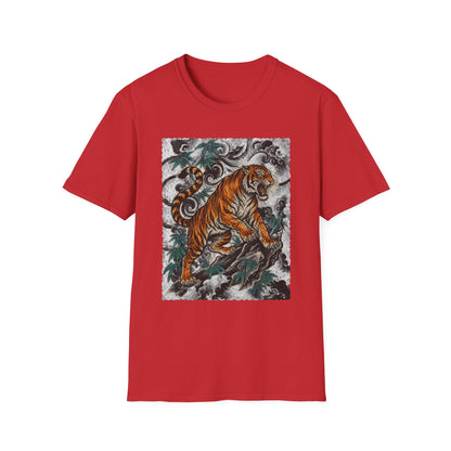 Tiger Tattoo Graphic T‑Shirt — Roaring Tiger Illustration Tee