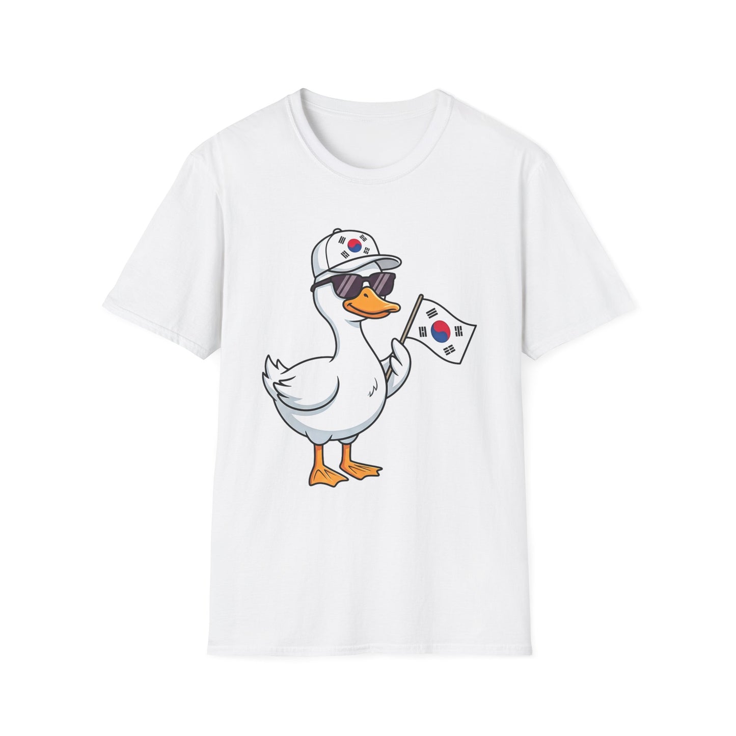 Korean Flag Duck T-Shirt — Cute Sunglasses Duck Holding South Korea Flag