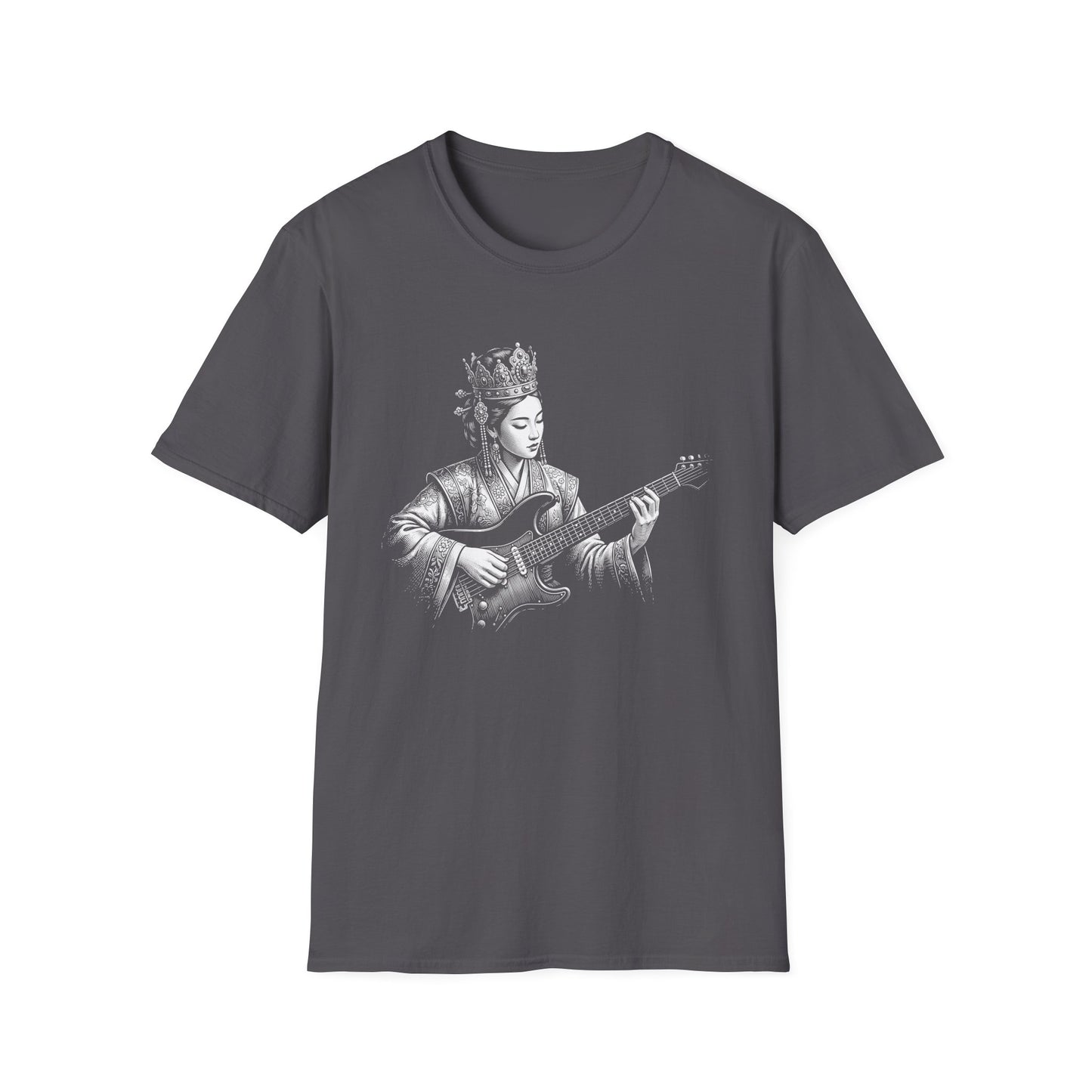 Queen Guitarist T‑Shirt — Regal Woman Playing Electric Guitar Tee