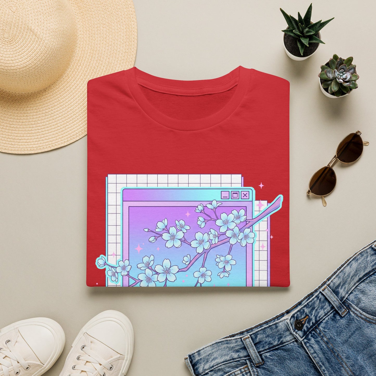 Retro Cherry Blossom T-Shirt — Aesthetic Vaporwave Floral Tee