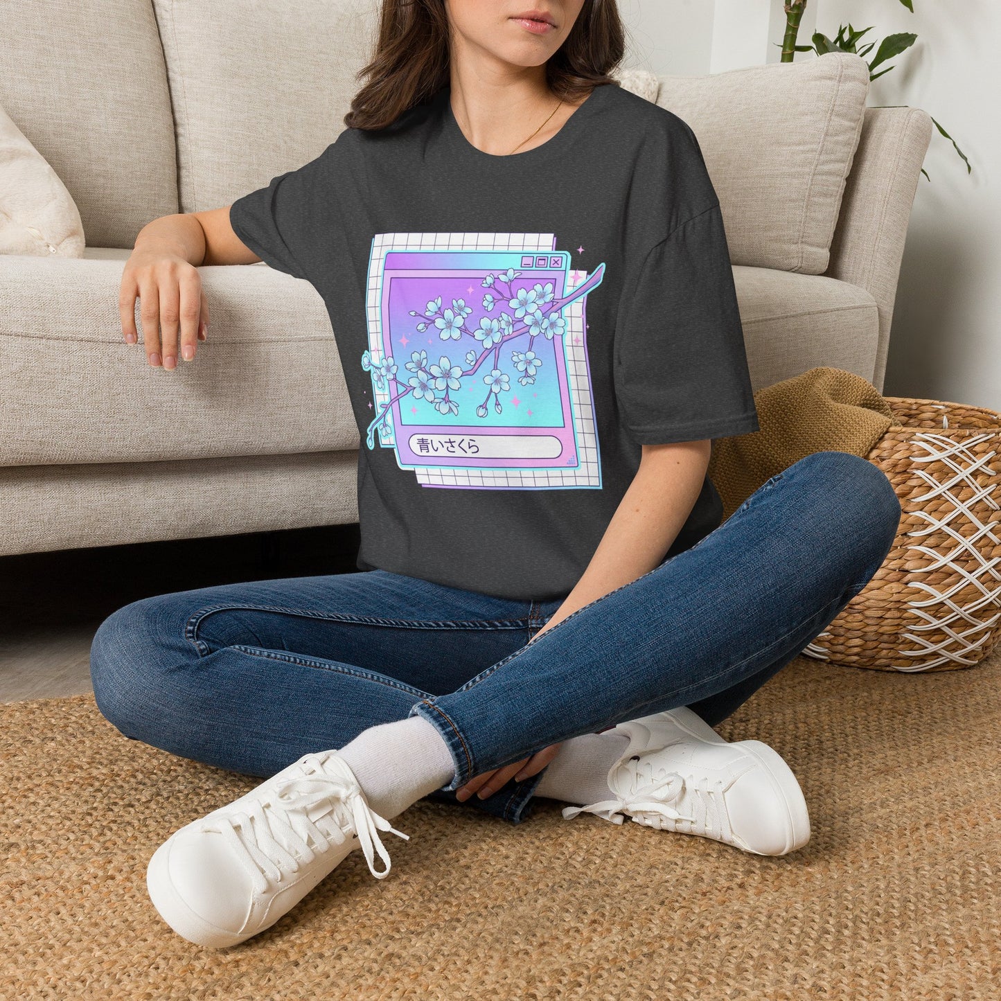 Retro Cherry Blossom T-Shirt — Aesthetic Vaporwave Floral Tee